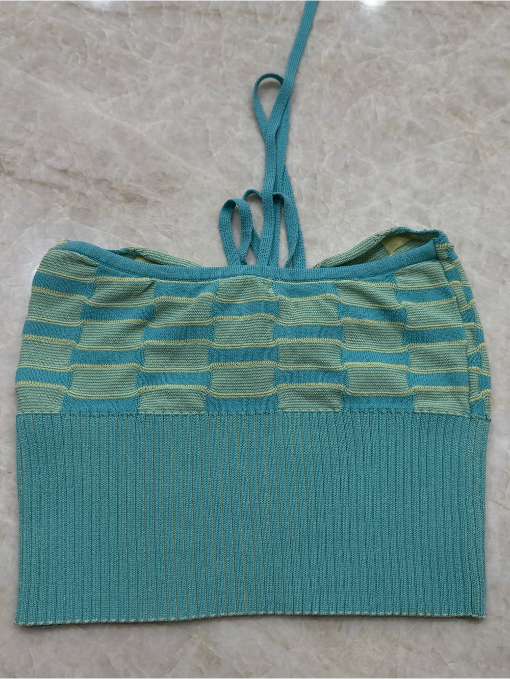 Garage Turquoise & Mint Striped Halter Crop Top - Picture 2 of 2